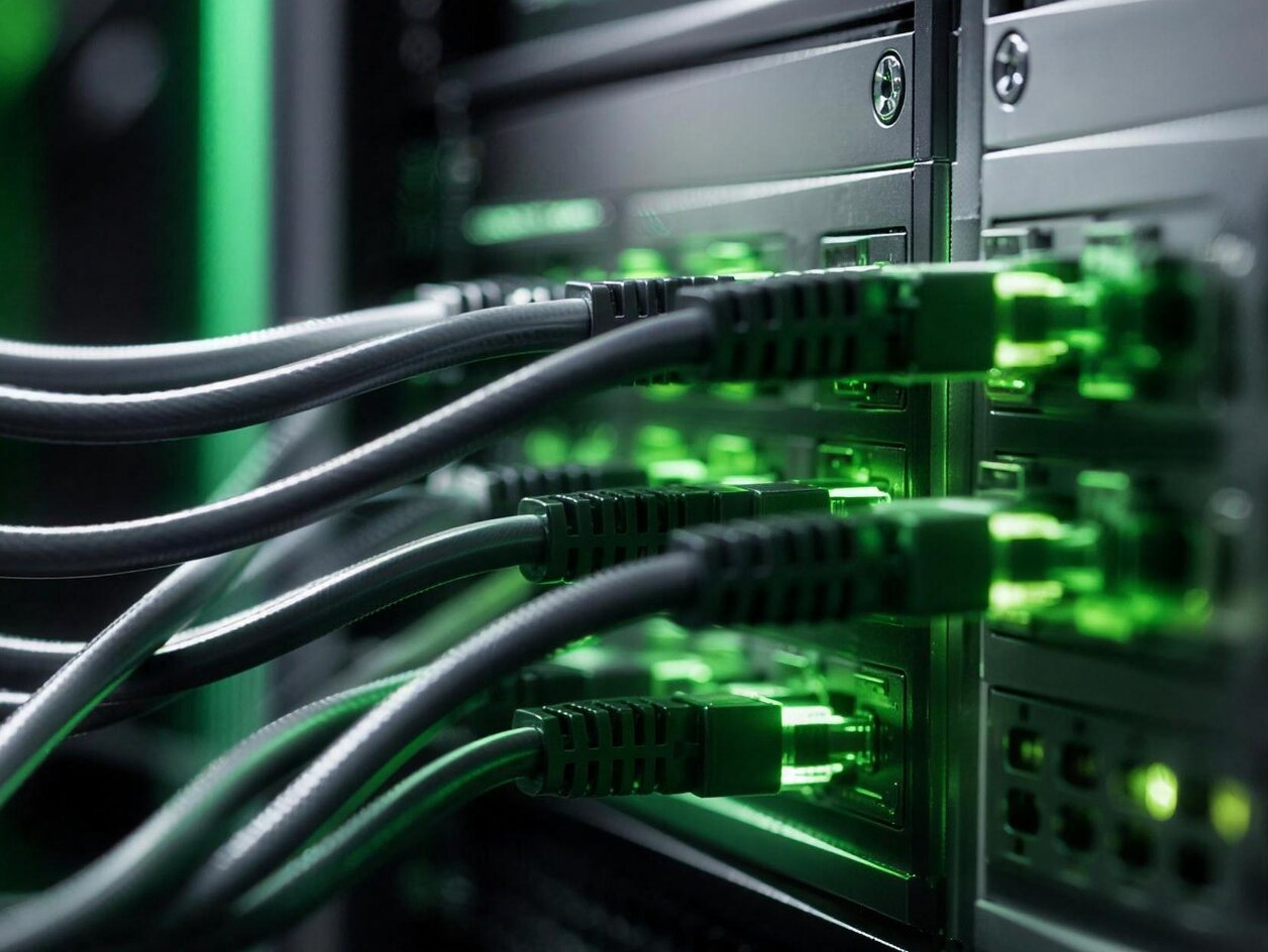 Network cables connected to a server