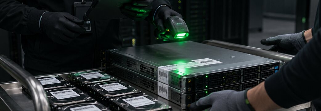 Technicians handling servers in a data centre
